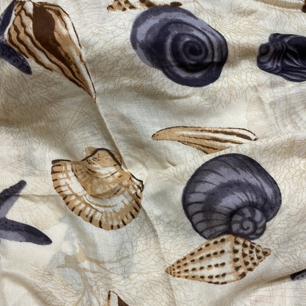 New Seashell Print Infinity Scarf Tan with Gray, Brown Shades Minimalist Coastal - Picture 7 of 7